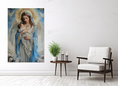 Virgin Mary Canvas Print – Mary and Jesus Painting | Framed Religious Wall Art
