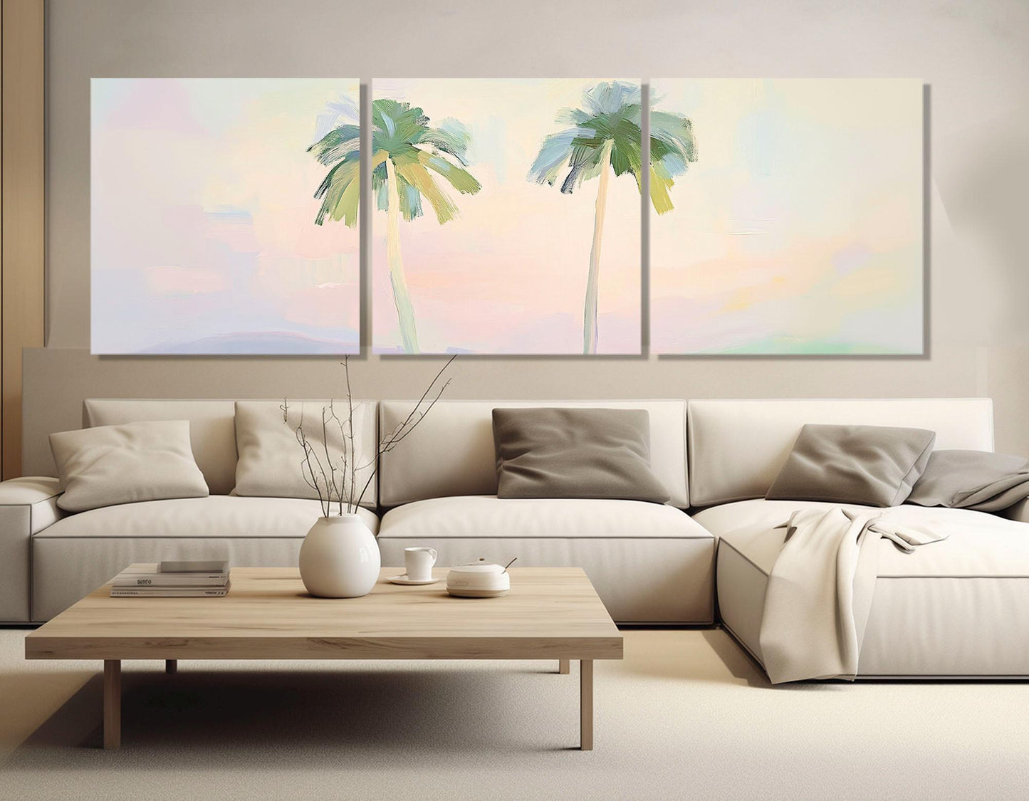 Pastel Palm Trees Canvas - Minimalist Tropical Wall Art | Framed & Ready to Hang