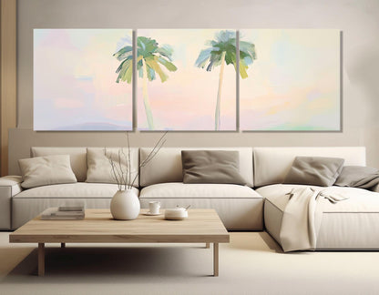 Pastel Palm Trees Canvas - Minimalist Tropical Wall Art | Framed & Ready to Hang
