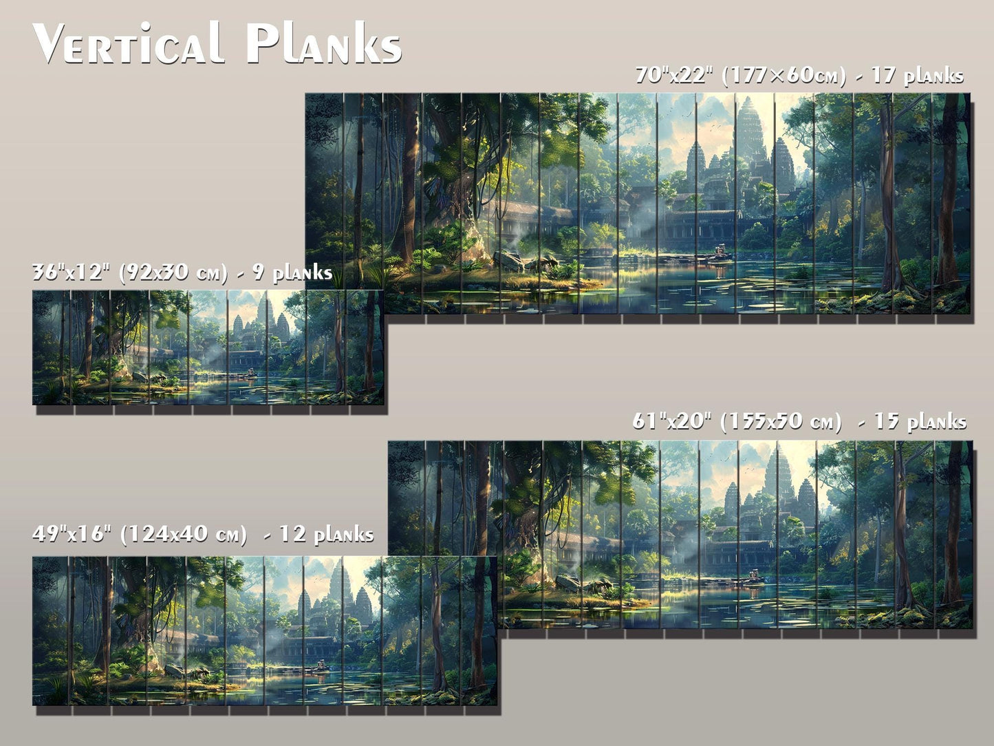 Angkor Wat Wall Art – Rustic Wooden Wall Decor | Abstract Temple Wood Print