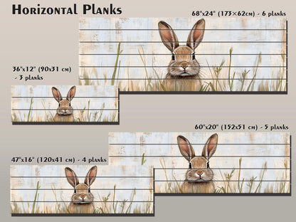 Rustic Wood Wall Art - Rabbit Hiding in Tall Grass Painting Printed on Wood, Hunting Wall Art, Forest Animals Print, Hunting Cabin Decor