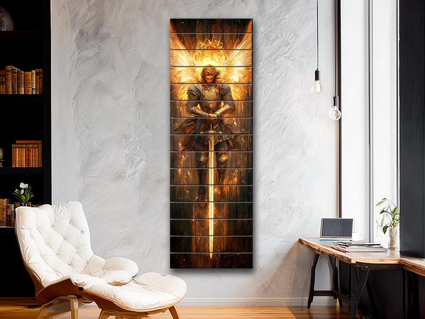 Saint Michael the Archangel Painting Printed on Natural Wood – Rustic Religious Print, Christian Wall Decor, Religious Wall Art