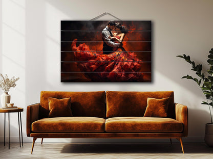 Wood Wall Art – Flamenco Dance Print | Vintage Dance Art on Natural Wood