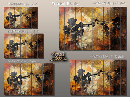 Rustic Wood Wall Art – Abstract Trumpet Painting on Wood | Jazz Music Decor