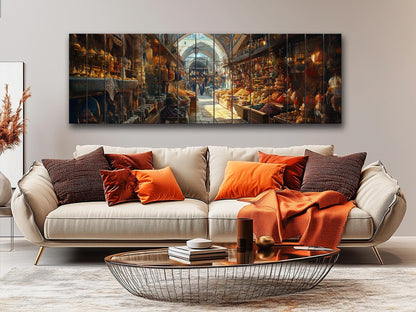 Grand Bazaar in Istanbul Painting Print On Wood - Ancient Oriental Market Decor
