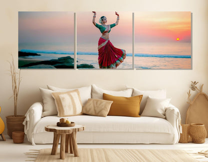 Indian Odissi Dance Canvas – Vibrant Cotton Canvas Print | Framed Beach Sunset Art