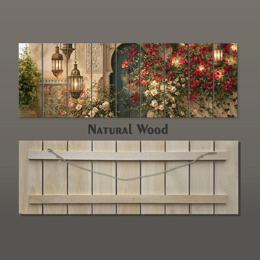 Moroccan Courtyard Canvas Print, Blue Door Wall Art, Floral Archway Painting, Islamic Architecture Canvas Decor
