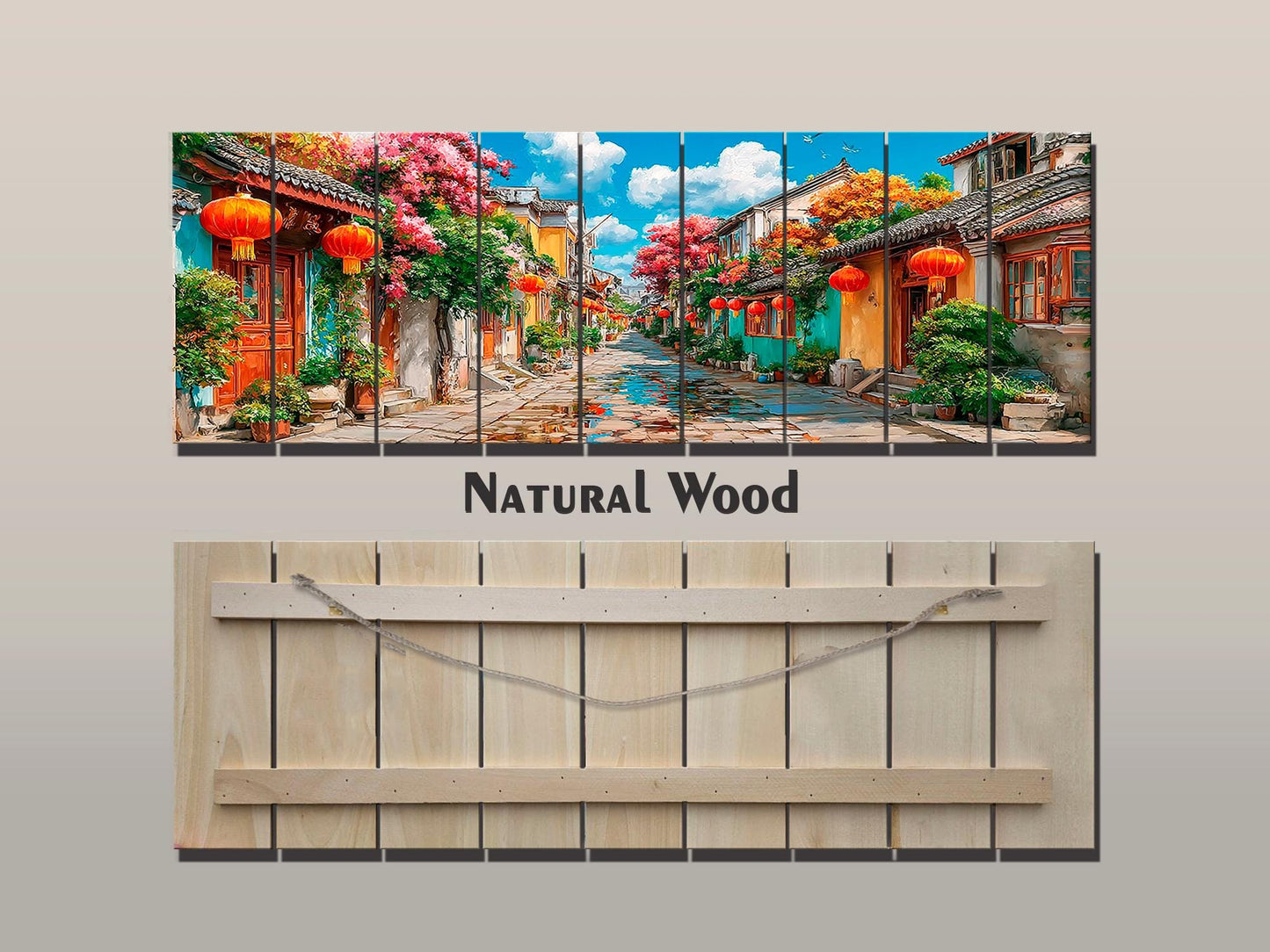 Old Shanghai Wood Wall Art, Chinese Street Scene Print on Wood