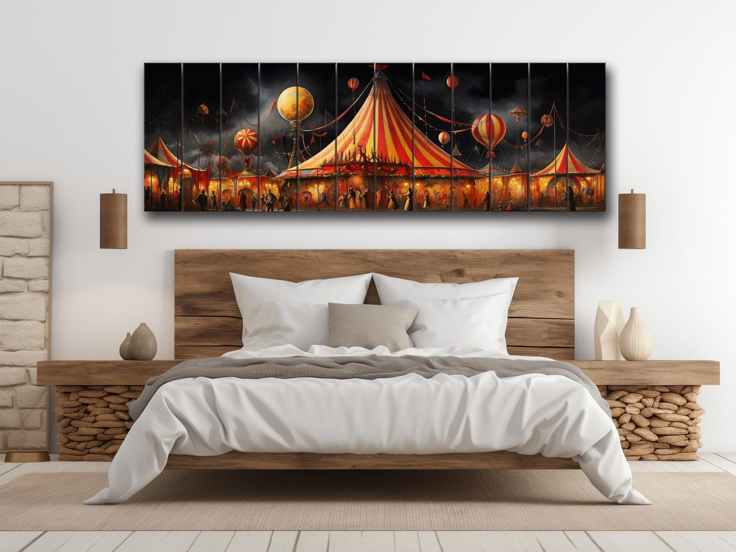 Carnival,  Circus Print On Natural Wood