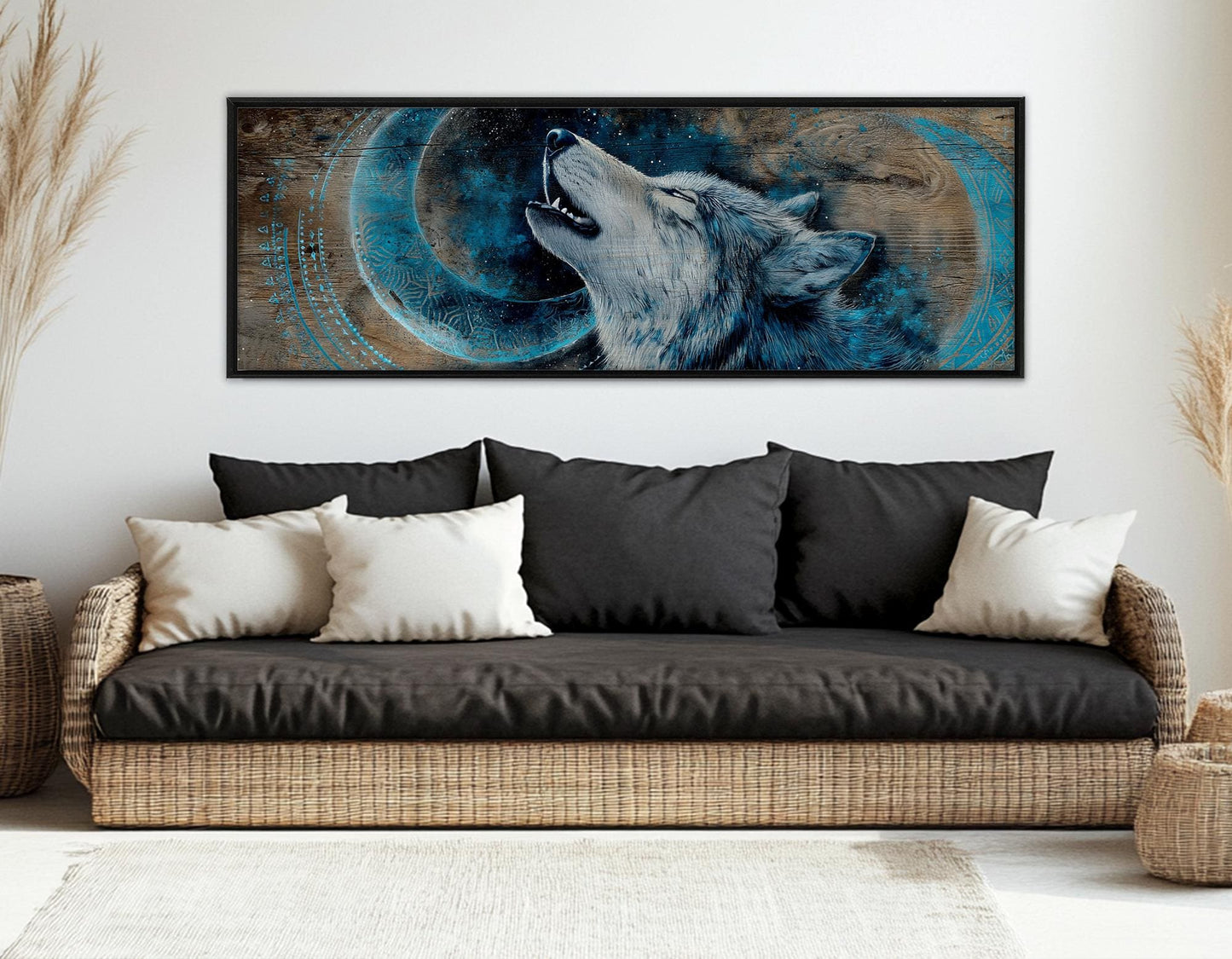 Wolf Canvas Print - Rustic Wolf Art Howling Under Crescent Moon | Ready to Hang