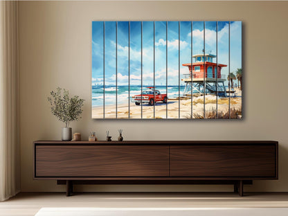 Lifeguard Tower Painting - Natural Wood Wall Art | Scenic Beach Cabin Decor