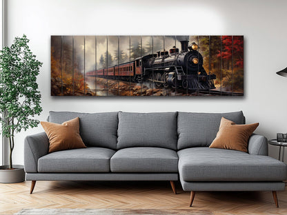 Rustic Steam Train Painting – Natural Wood Wall Art With Unique Wood Grain