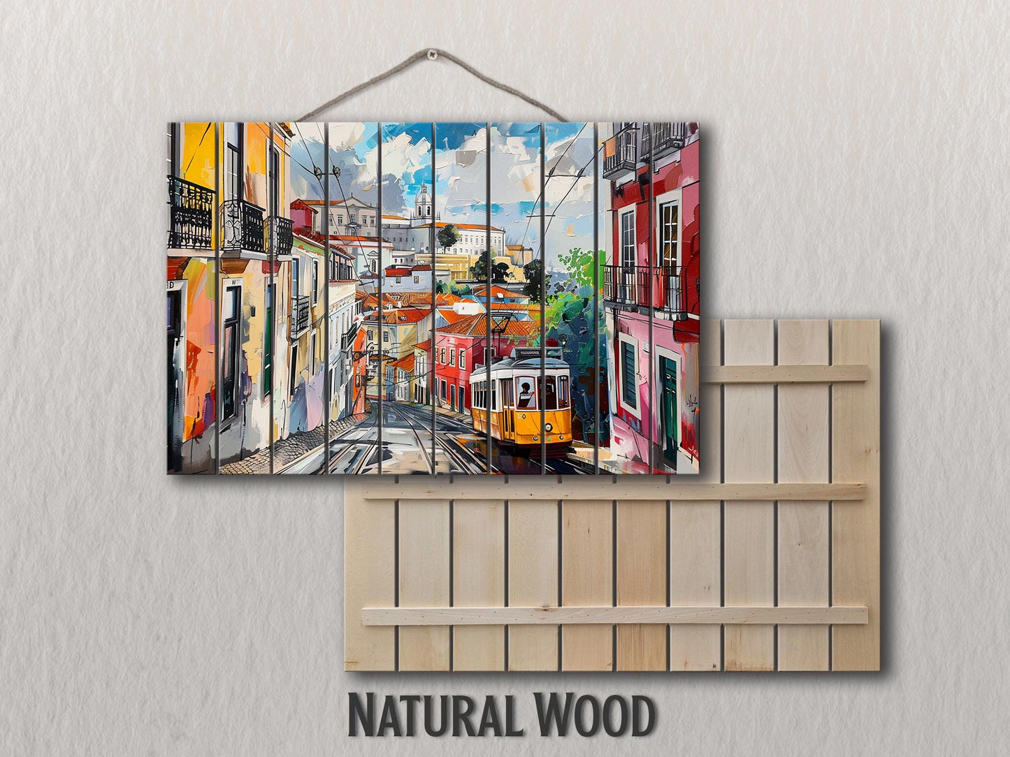 Lisbon Wood Art | Abstract Lisbon Painting Print on Wood – Rustic Wall Decor