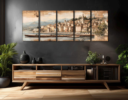 Vintage Nice Coast Canvas Print, Retro French Riviera Painting, Framed and Ready to Hang
