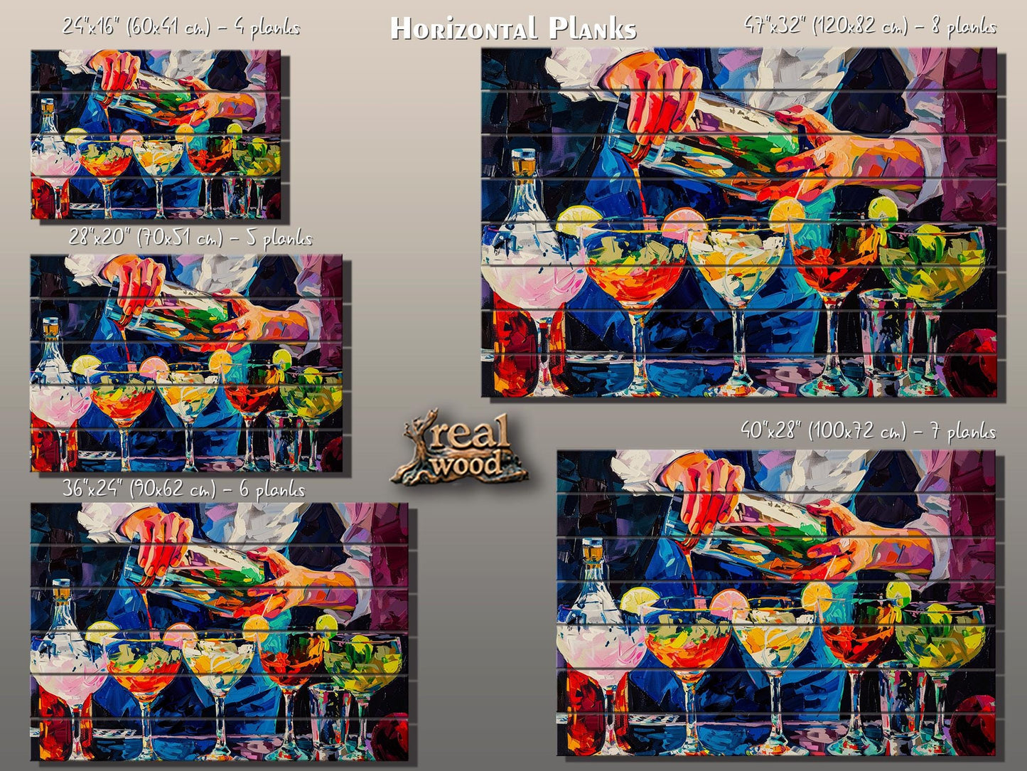 Cocktails Print on Wood, Barman Gift, Cocktail Bar Wall Decor, Cocktails Poster, Party Cocktails Wall Art, Bartender Gift, Wood Wall Art