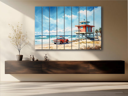 Lifeguard Tower Painting - Natural Wood Wall Art | Scenic Beach Cabin Decor