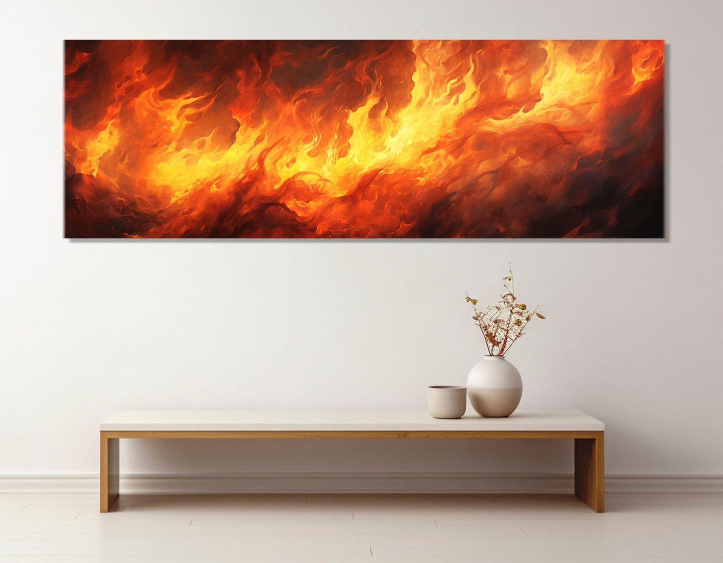 Large Fire Canvas Print, Panoramic Wall Art, Livingroom Decor, Firefighter Gift, Abstract Fire Painting, Framed and Ready to Hang
