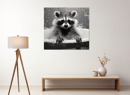 Raccoon Bathroom Wall Art – Cute Black and White Canvas Print | Nursery Decor
