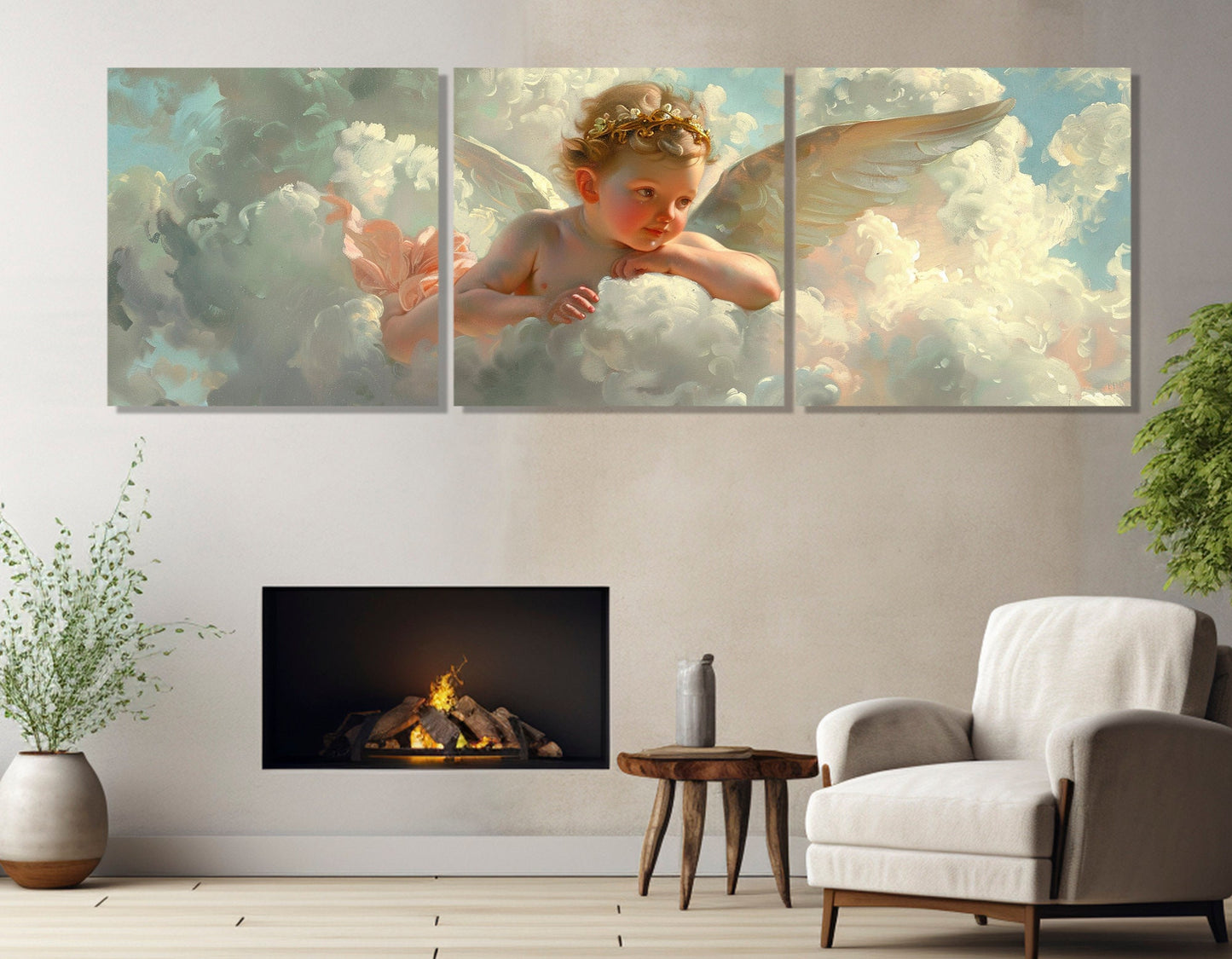 Cupid on Cloud Canvas Print, William Bouguereau Style Painting, Romantic Wall Art, Cupid Canvas Print, Framed and Ready to Hang