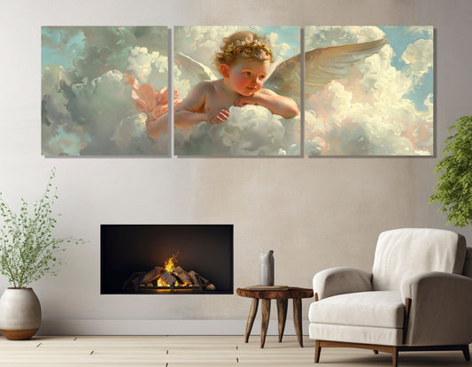 Cupid on Cloud Canvas Print, William Bouguereau Style Painting, Romantic Wall Art, Cupid Canvas Print, Framed and Ready to Hang
