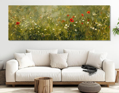 Green Meadow Canvas Print – Floral Wall Art with Poppies and Daisies | Ready to Hang
