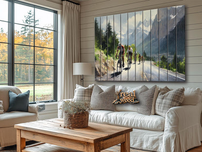 Cycling Wood Art – Abstract Velo Sport Painting on Natural Wood Wall Decor