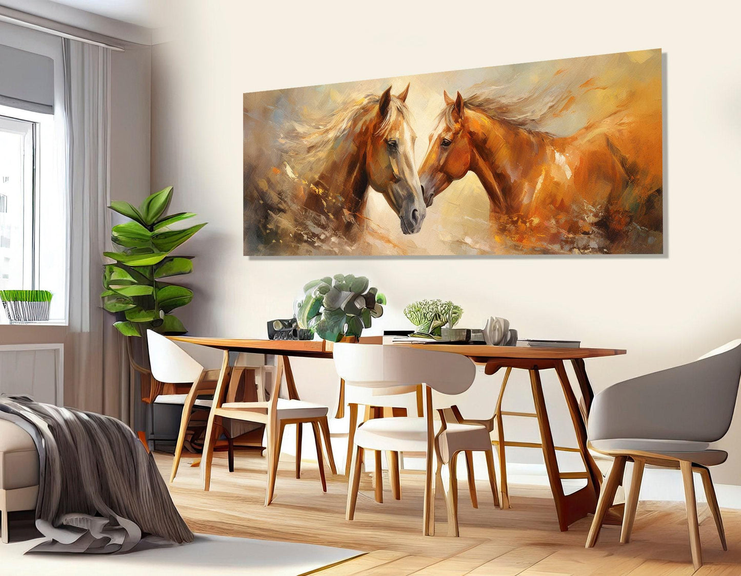 Horses Canvas Print - Romantic Horse Art | Framed Painting on Cotton Canvas