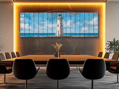 Lighthouse Print Wood – Coastal Wall Art | Rustic Nautical Decor, Serene Seaside Painting
