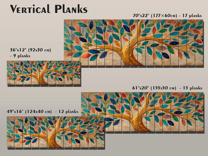 Tree of Life Wall Art - Handcrafted Wood Wall Decor with Colorful Rustic Tree Print