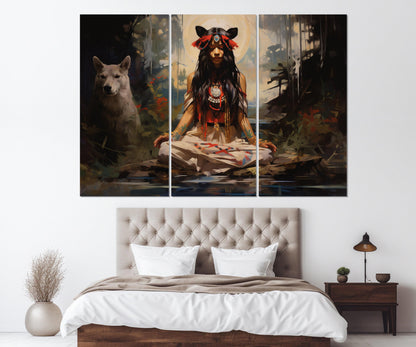Native American Wall Art – American Indian Painting on High Quality Cotton Canvas, Ready to Hang