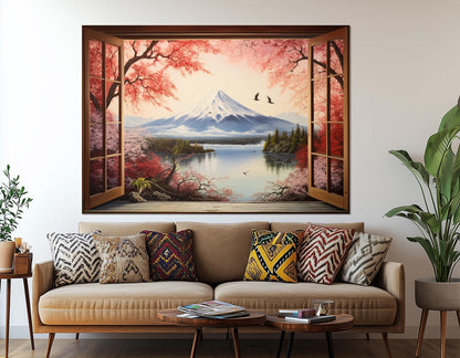 Mount Fuji Canvas Print – Japanese Landscape Art with Sakura Blossom | Ready to Hang