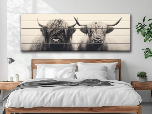 Highland Cows Wall Art – Handcrafted Wood Wall Decor | Rustic Farmhouse Print