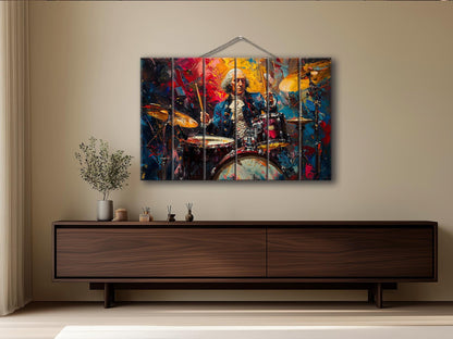 George Washington Playing Drums Abstract Painting Printed on Wood, Politician Gift, Drums Wall Art, Drummer Gift, Wood Print, Wood Wall Art