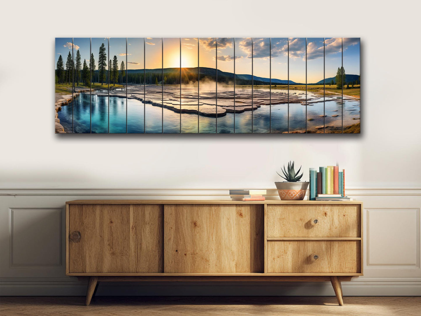 Yellowstone Wood Wall Art – Rustic Scenic Wood Painting with Natural Grain