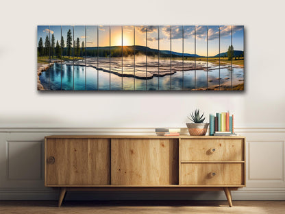 Yellowstone Wood Wall Art – Rustic Scenic Wood Painting with Natural Grain