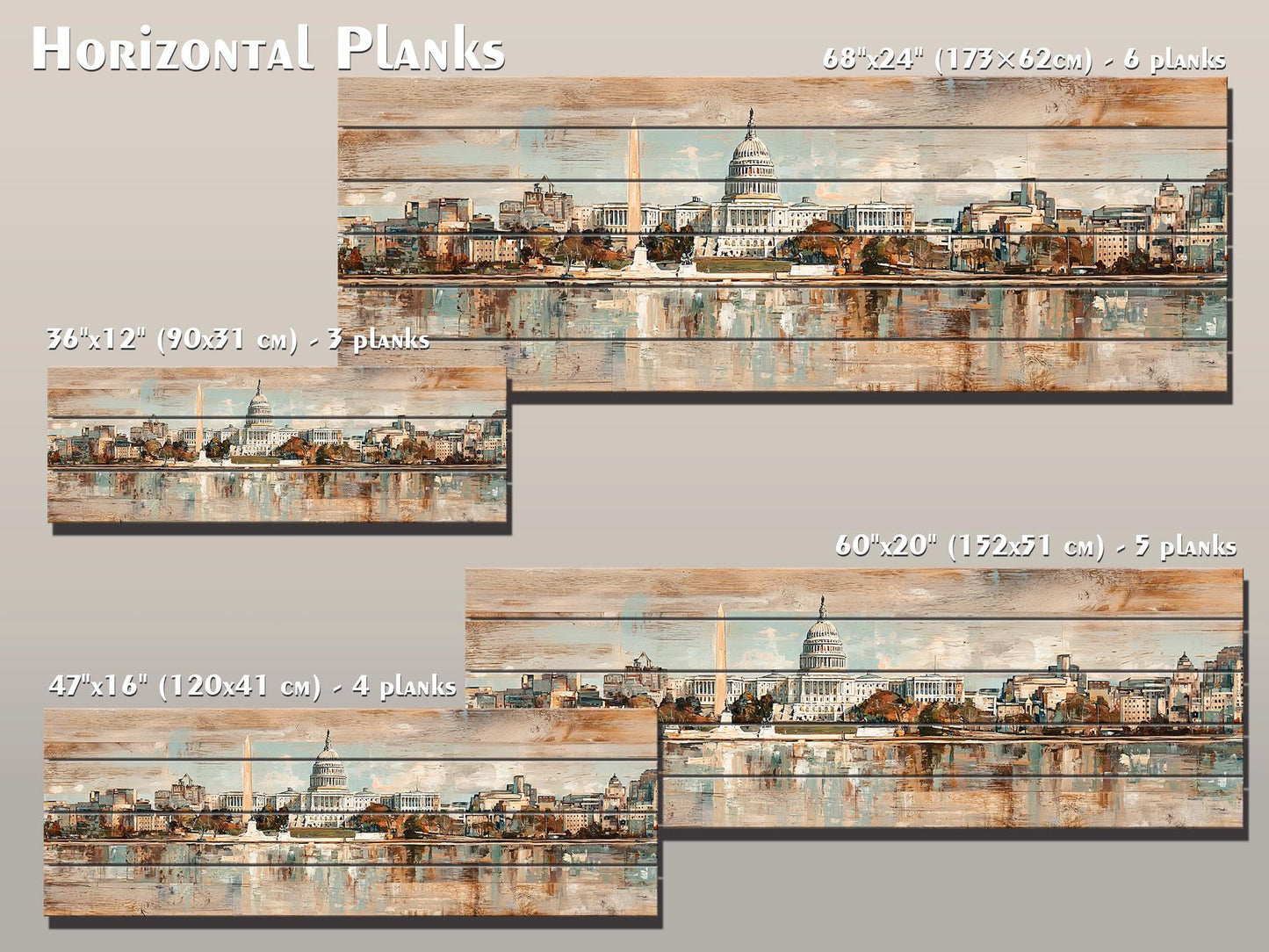 Washington D.C. Wood Print – Rustic Washington Skyline Art on Natural Wood Panels