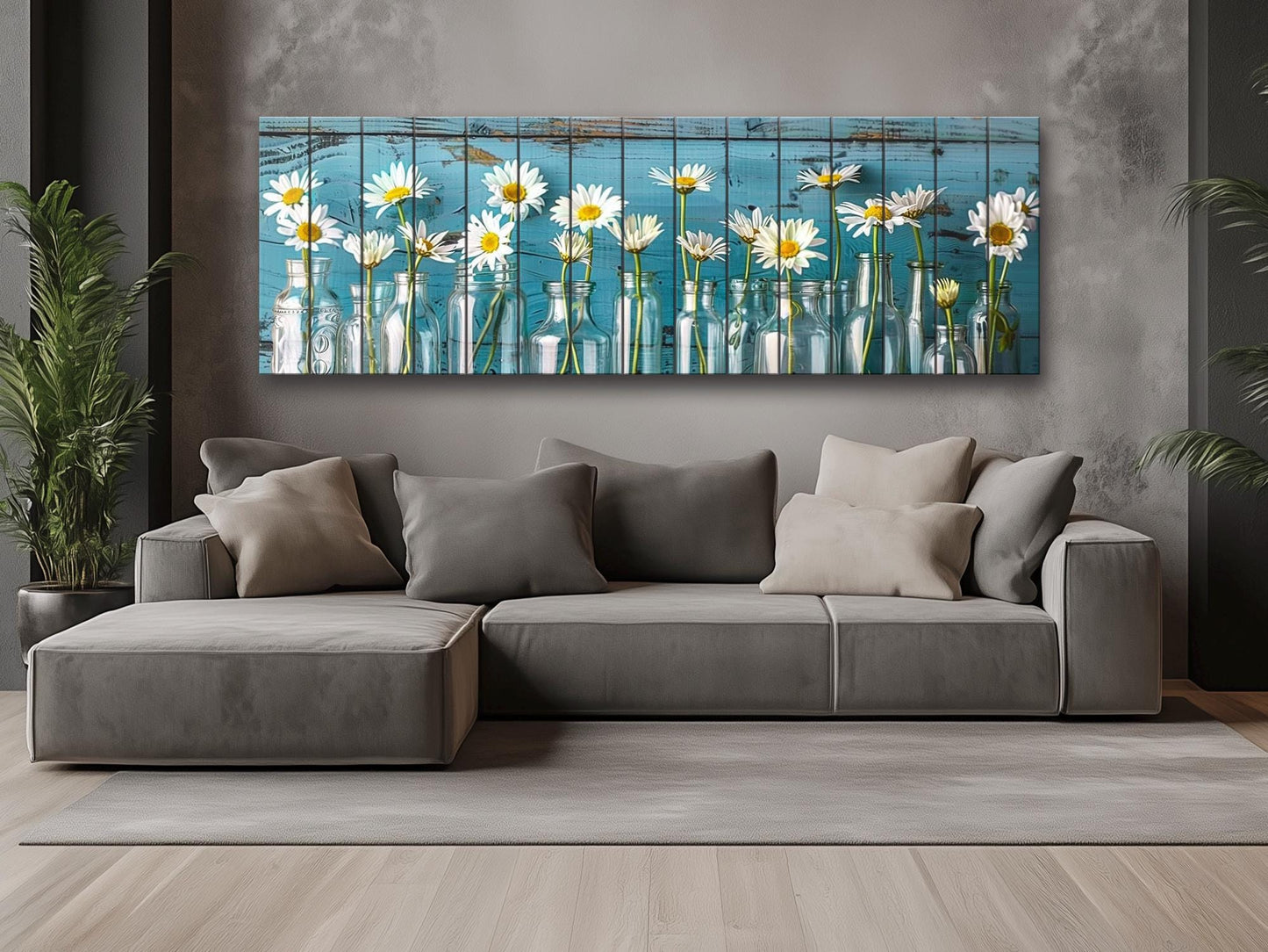 Daisies Wood Print - Rustic Floral Wall Art on Natural Wood with Unique Grain
