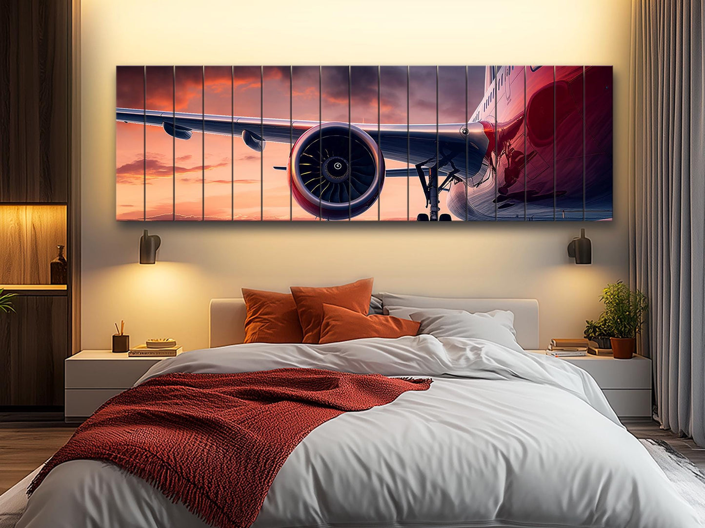 Large Airplane Wing Printed On Natural Wood -Aviation Wall Art
