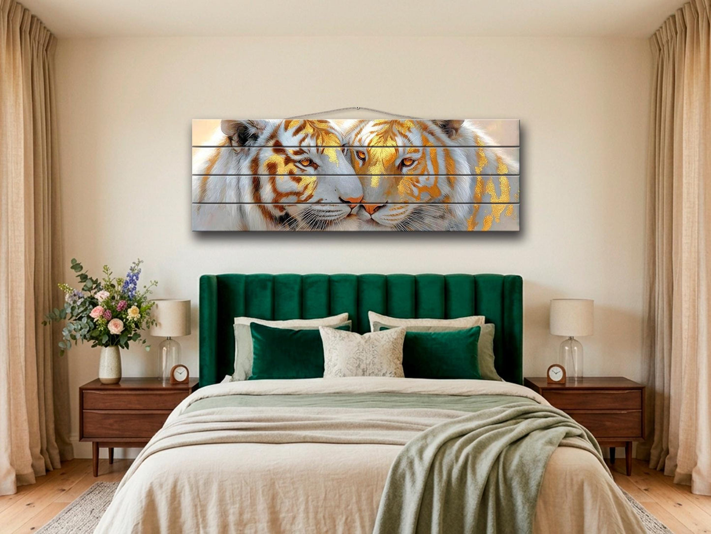 Tiger Couple Print on Wood, Majestic Wildlife Painting, Romantic Animal Wall Decor