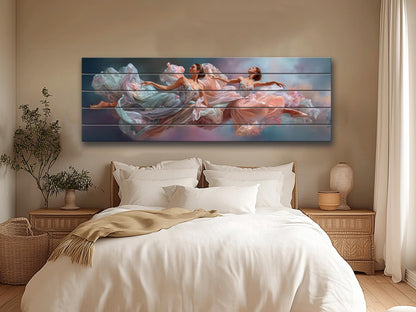Abstract Ballerinas Print on Wood, Rustic Dreamy Ballet Wall Art