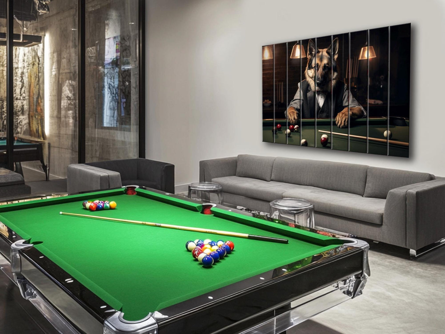 Billiards Wall Art - Rustic Wood Decor Shepherd Playing Billiards Print | Man Cave Gift