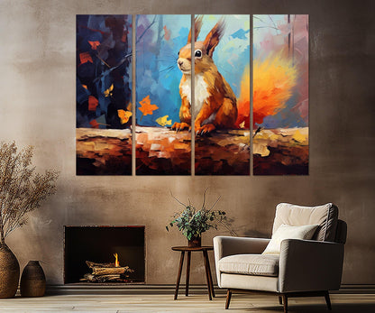 Squirrel Wall Art - Autumn Forest Abstract Animal Painting | Framed Canvas Print Ready to Hang