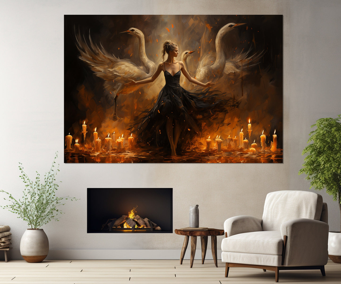 Black Swan Ballerina Painting Canvas Print, Ballet Wall Art, Ballet Studio Decor, Ballerina Gift, Ballet Poster, Framed and Ready to Hang