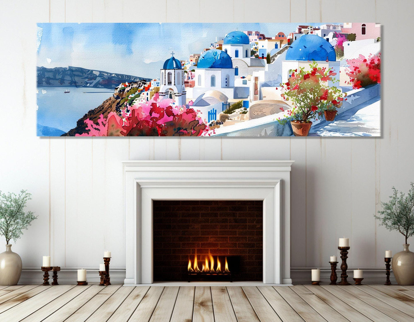 Santorini Canvas Print – Large Framed Cotton Wall Art | Abstract Oia Village Painting