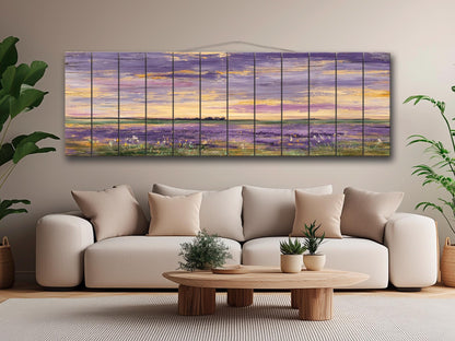 Wood Wall Art – Dreamy Lavender Field Print | Rustic Cabin Decor & Natural Wood Plank Artwork