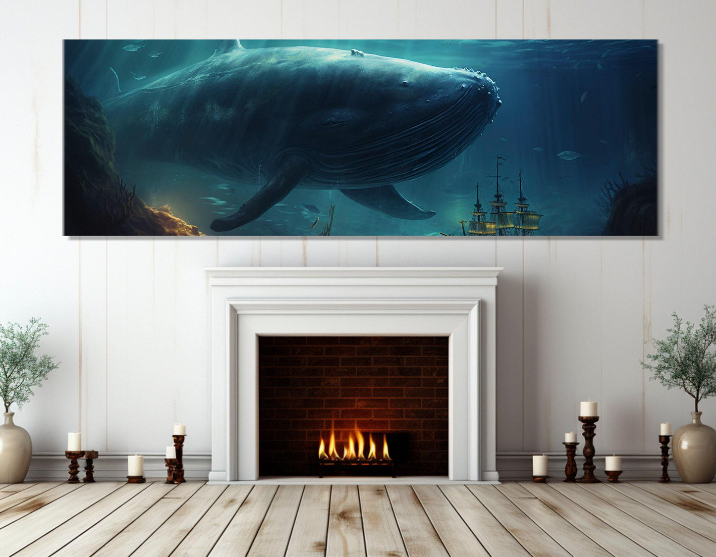 Abstract Whale Canvas Print, Large Underwater Wall Art, Framed and Ready to Hang