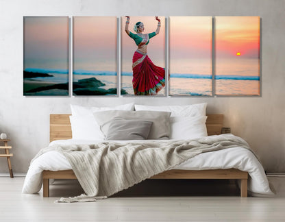Indian Odissi Dance Canvas – Vibrant Cotton Canvas Print | Framed Beach Sunset Art