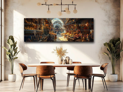 Grand Bazaar in Istanbul Painting Print On Wood - Ancient Oriental Market Decor