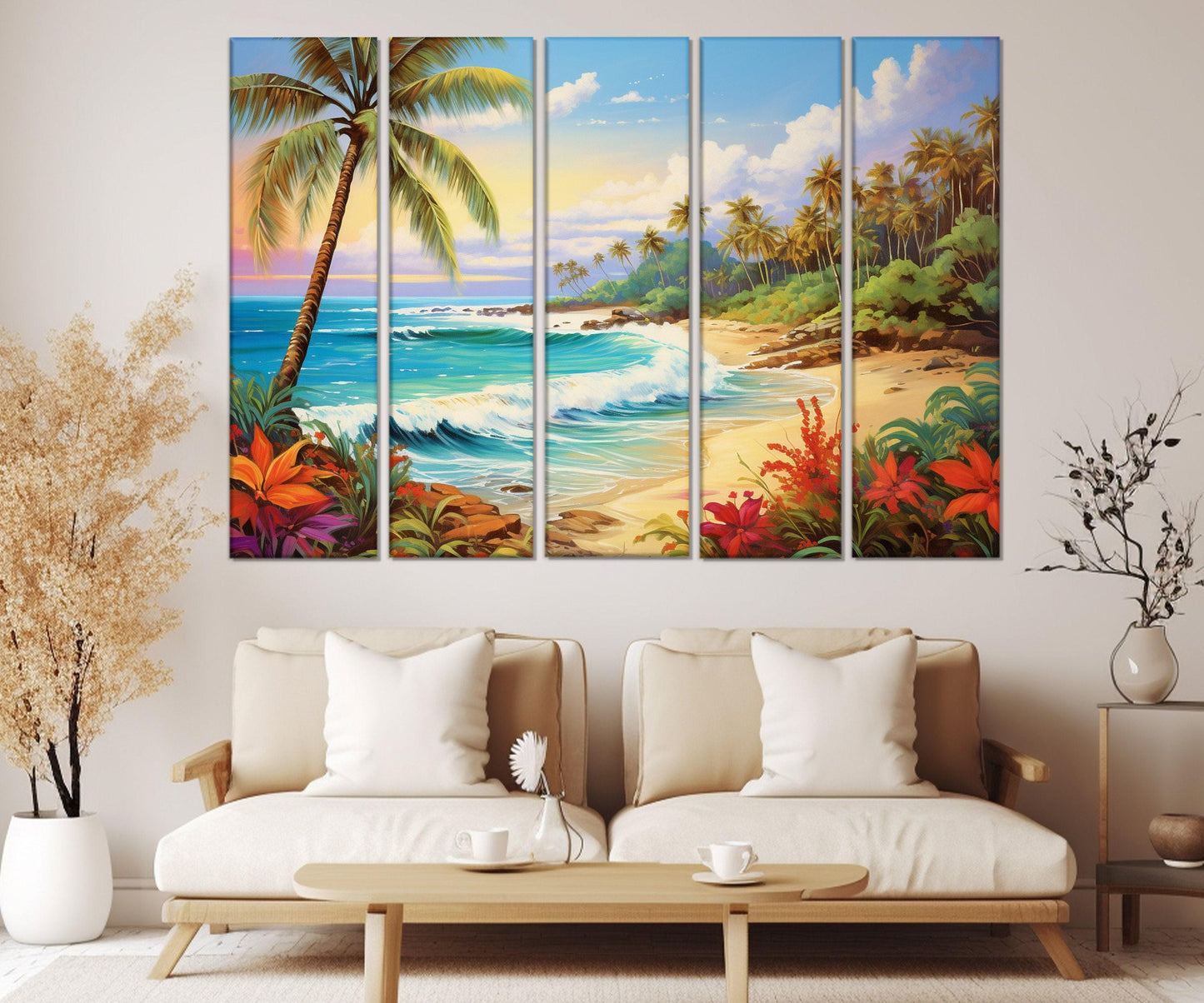 Tropical Beach Painting – Colorful Coast Canvas Print | Framed & Ready to Hang