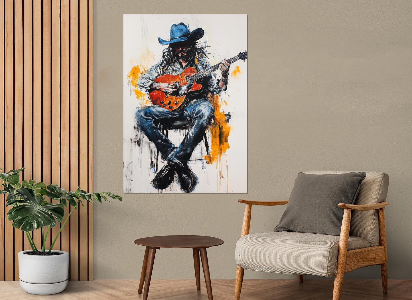 Cowboy Guitar Canvas – Abstract Guitar Print Framed Canvas Art Ready to Hang